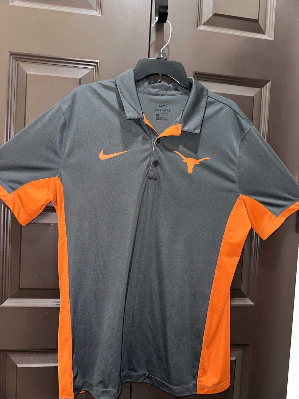 Nike Men’s Gray and Orange Dri-FIT Polo with Longhorn Logo